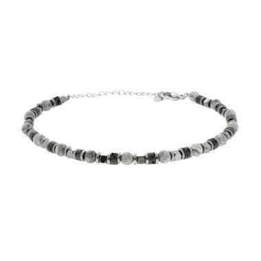 Bracciale Catena con Cubetti Cilindretti e Pietre Grigie in ACCIAIO