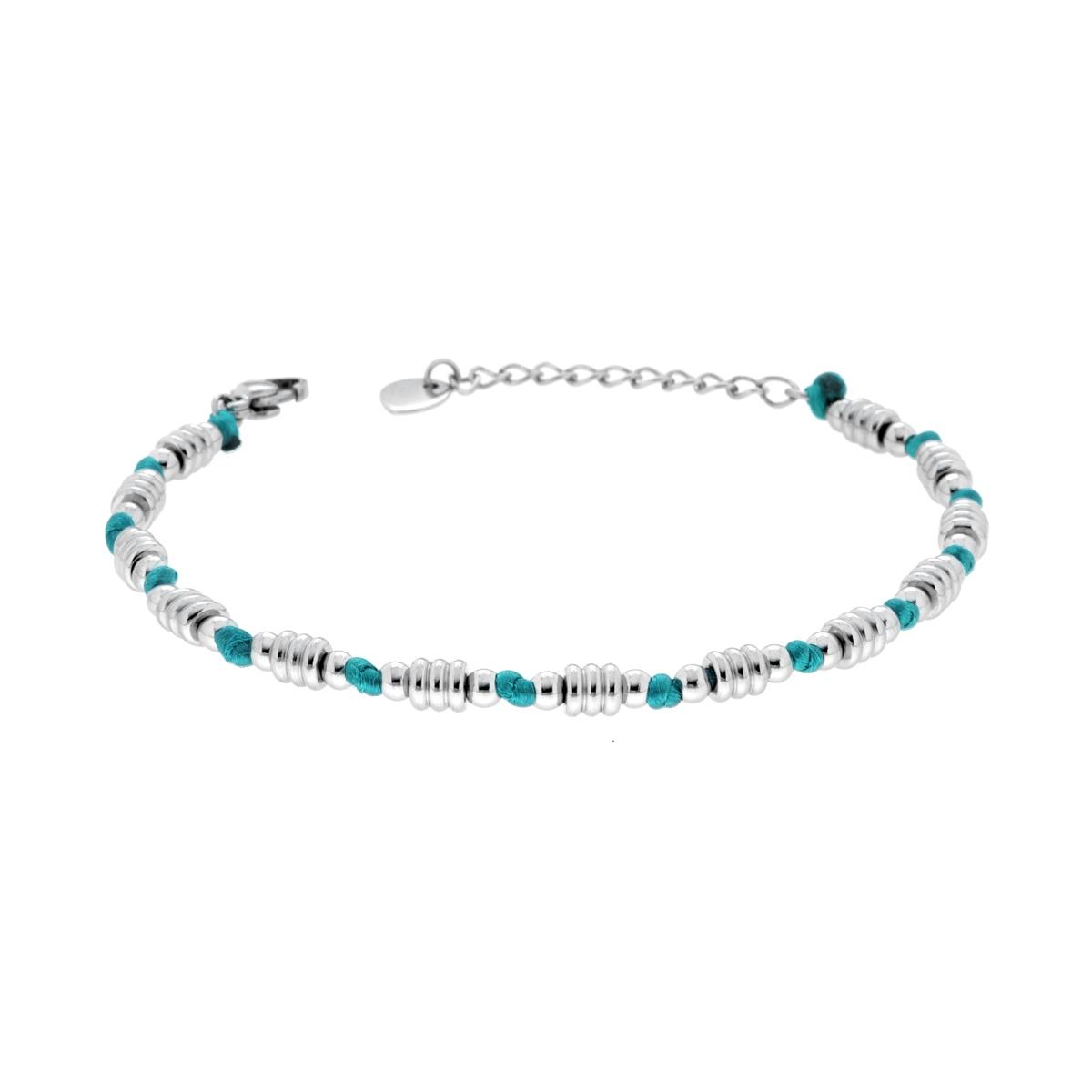 Bracciale Catena di Anelli e Palline alternate a Nodi in Cotone Turchese in ACCIAIO