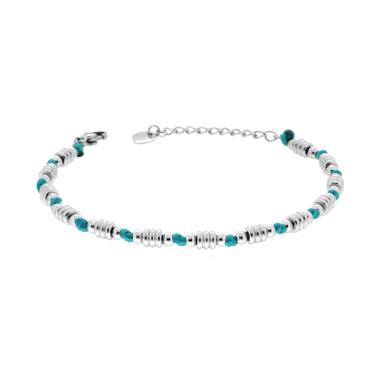 Bracciale Catena di Anelli e Palline alternate a Nodi in Cotone Turchese in ACCIAIO