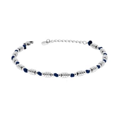 Bracciale Catena di Anelli e Palline alternate a Nodi in Cotone Blu in ACCIAIO