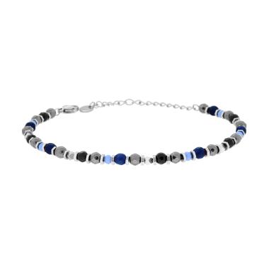 Bracciale Catena con Bulloncini alternati a Pietre Blu Lapislazzuli e Multicolor in ACCIAIO