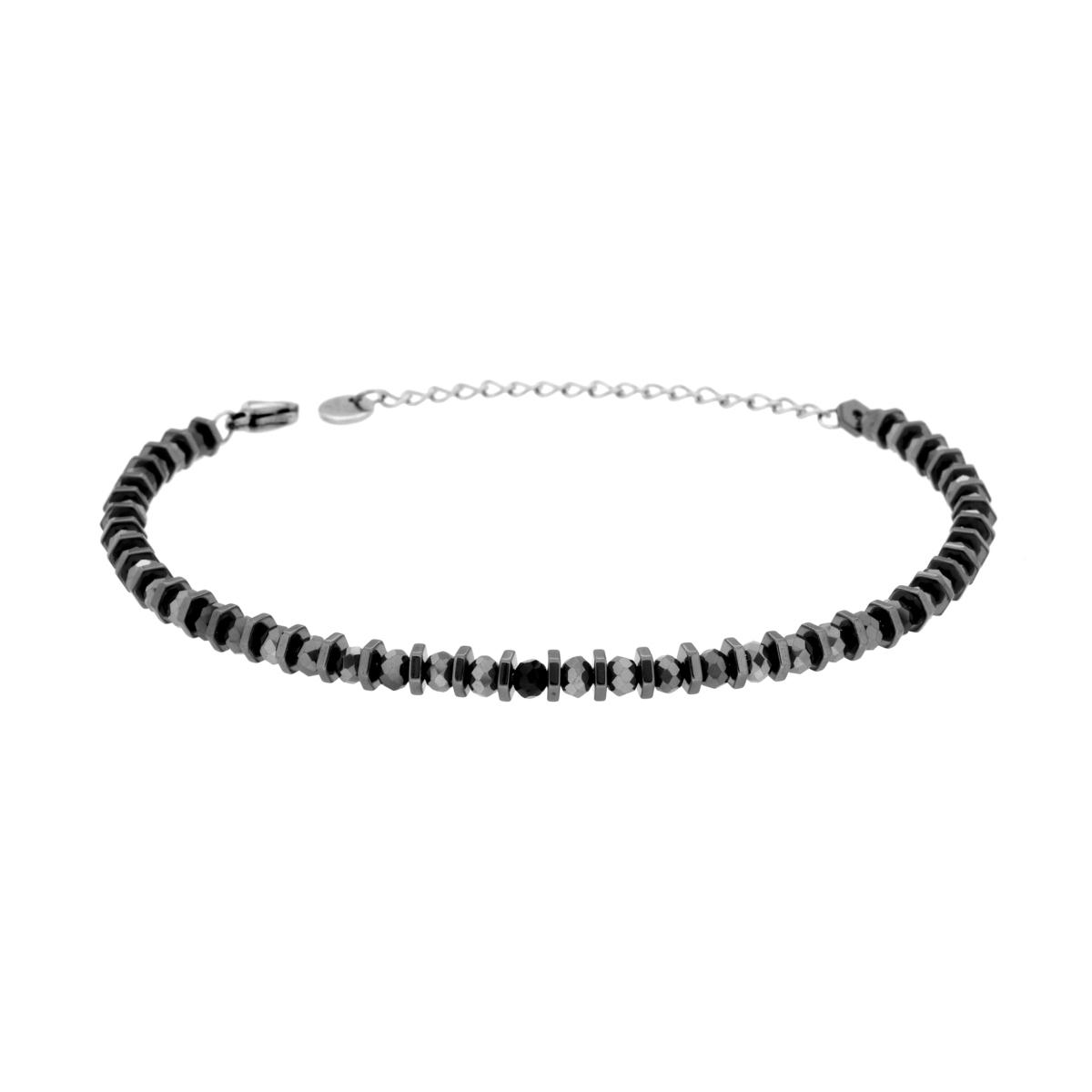 Bracciale Catena di Bulloncini e Crystal Nero in ACCIAIO