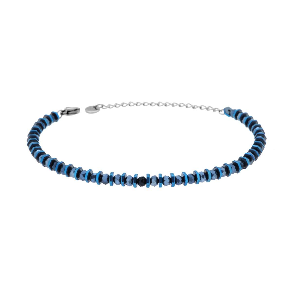 Bracciale Catena di Bulloncini e Crystal Blu in ACCIAIO