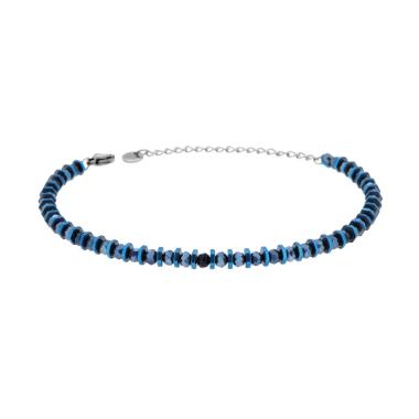 Bracciale Catena di Bulloncini e Crystal Blu in ACCIAIO