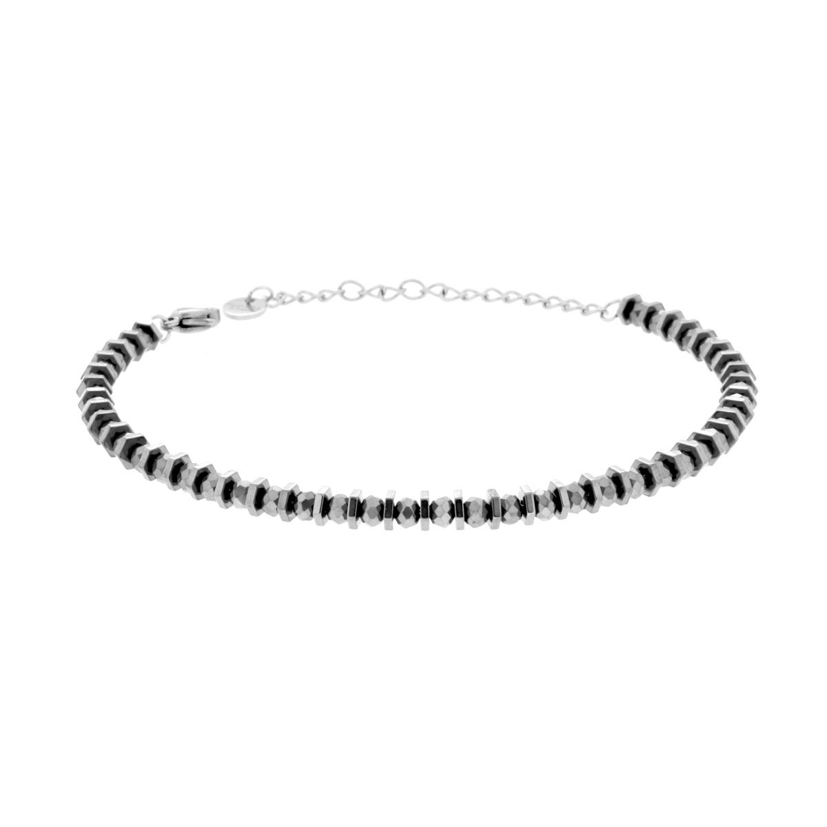 Bracciale Catena di Bulloncini e Crystal Grigio Antracite in ACCIAIO