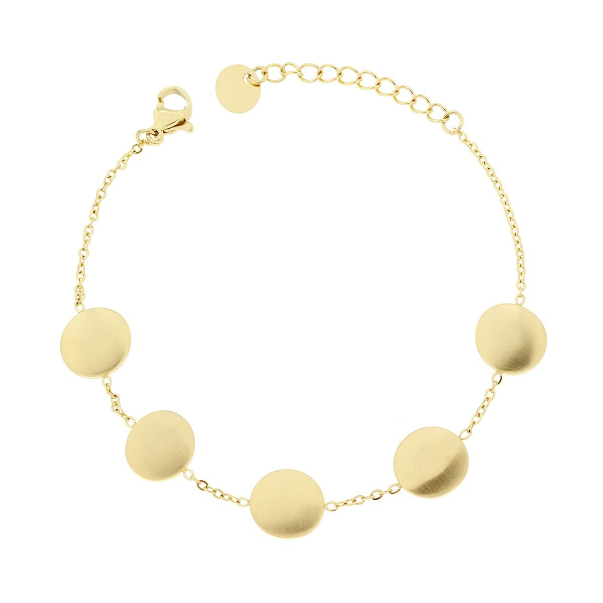 Bracciale Catena Forzatina Diamantata con Tondi Satinati in ACCIAIO colore Oro