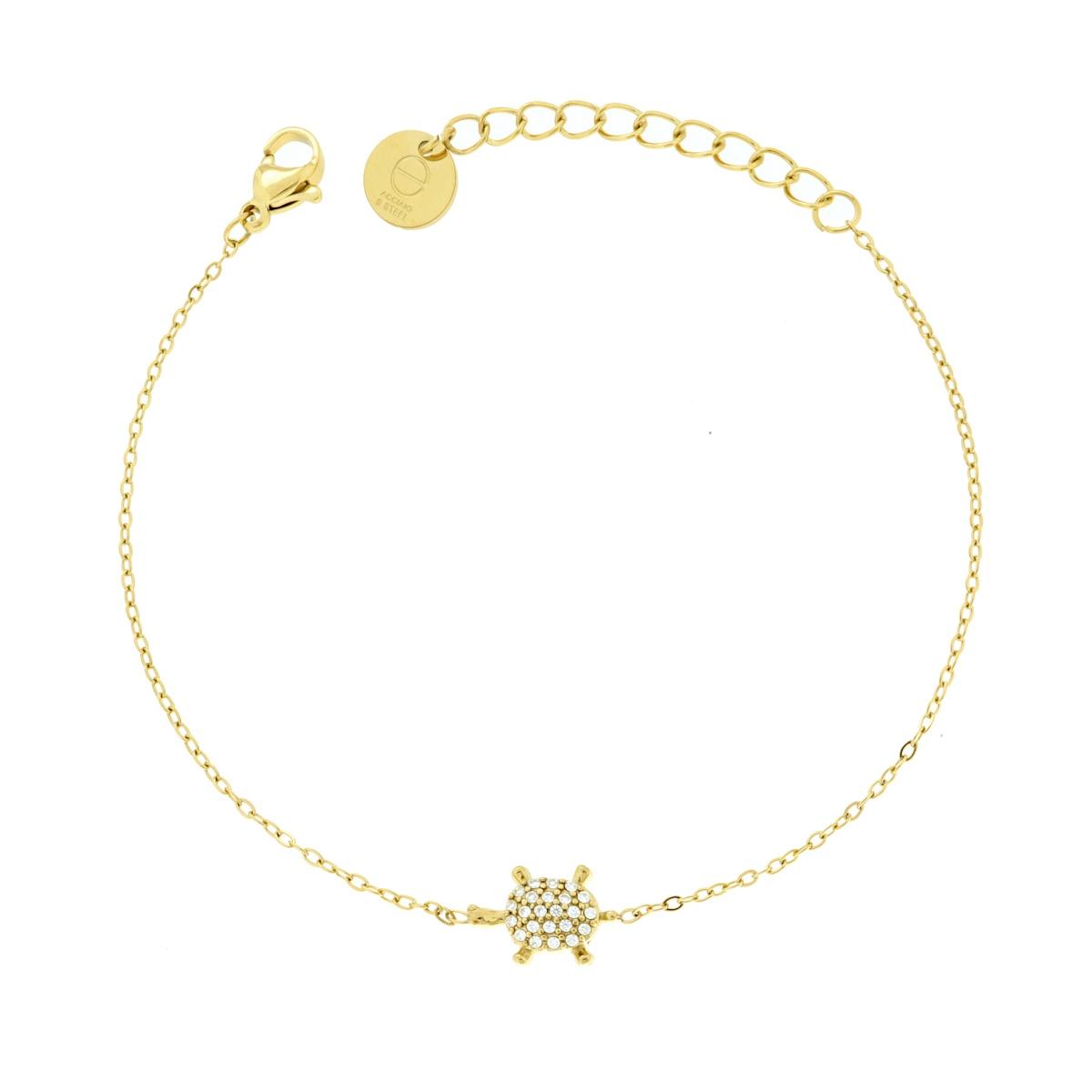 Bracciale Catena Forzatina Diamantata con Tartaruga e Crystal Bianchi in ACCIAIO colore Oro