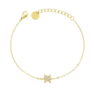 Bracciale Catena Forzatina Diamantata con Tartaruga e Crystal Bianchi in ACCIAIO colore Oro