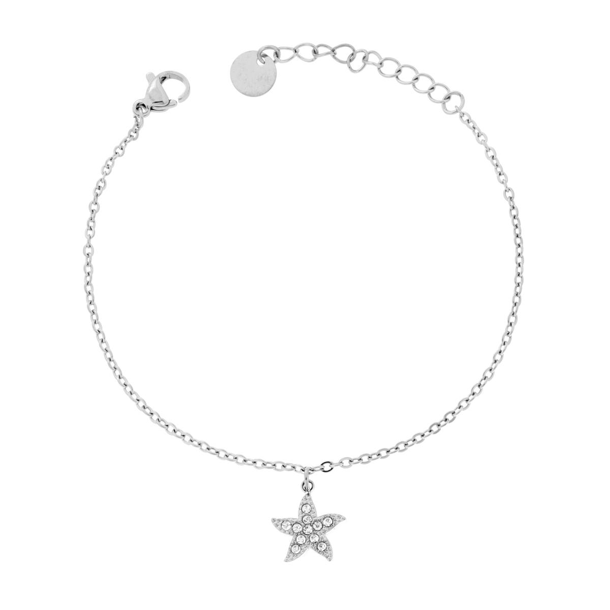 Bracciale Catena Forzatina Diamantata con Stella Marina e Crystal Bianchi in ACCIAIO
