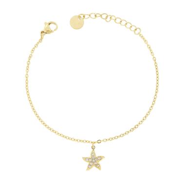 Bracciale Catena Forzatina Diamantata con Stella Marina e Crystal Bianchi in ACCIAIO colore Oro