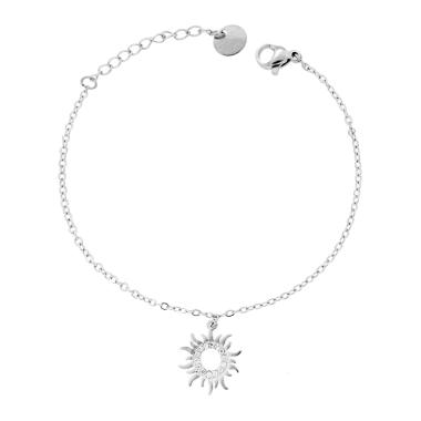 Bracciale Catena Forzatina Diamantata con Sole Pendente e Crystal Bianchi in ACCIAIO