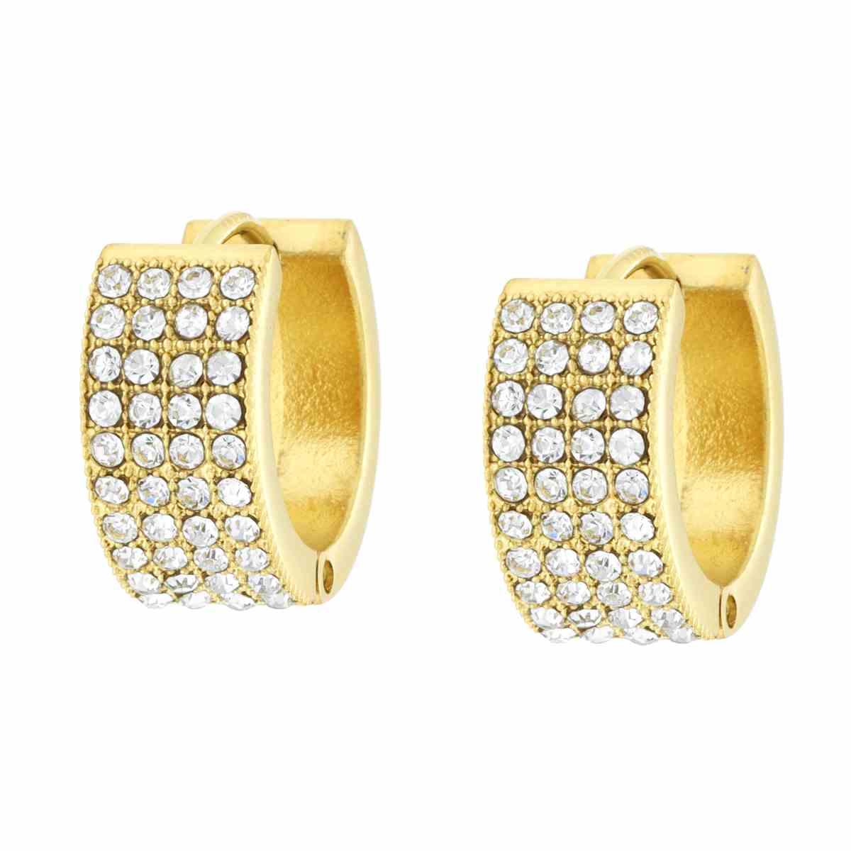 Orecchini Cerchio con Crystal Bianchi in ACCIAIO colore Oro