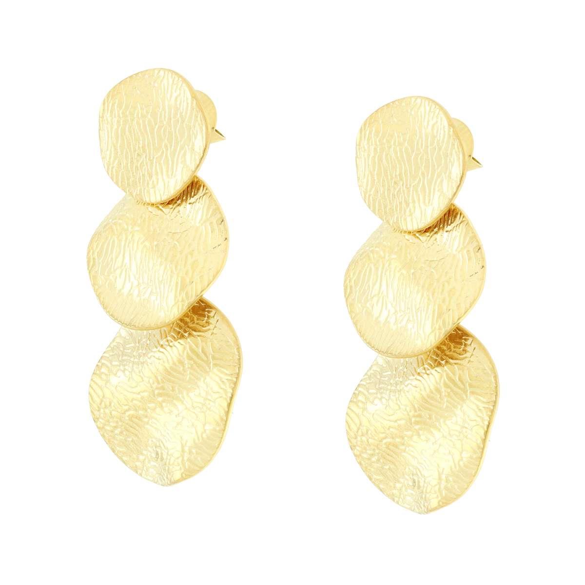 Orecchini con Piastre Tonde Irregolari Diamantate e Degrade in ACCIAIO color Oro