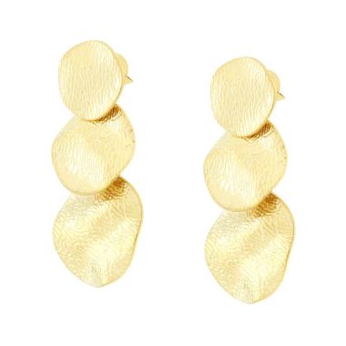 Orecchini con Piastre Tonde Irregolari Diamantate e Degrade in ACCIAIO color Oro