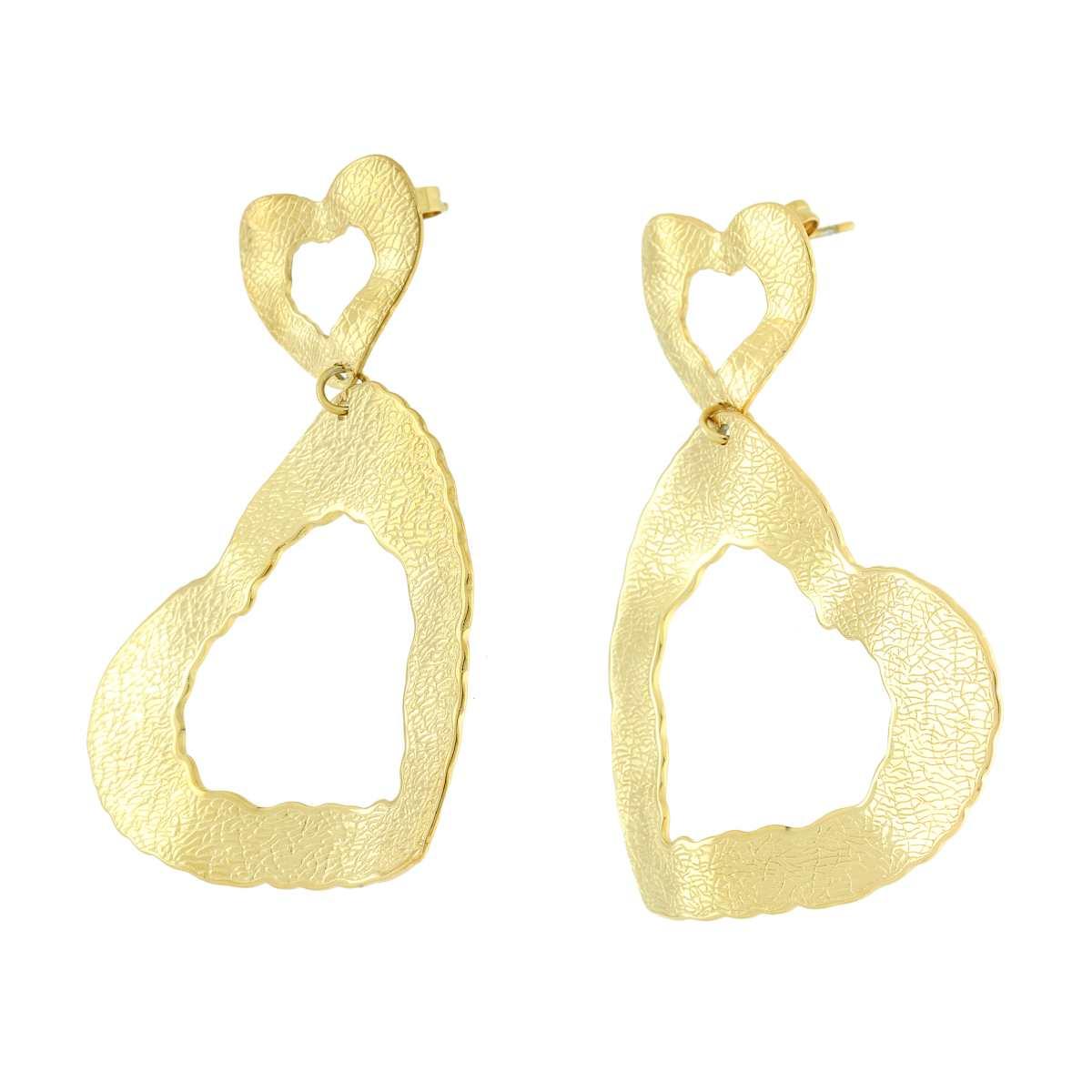Orecchini con Piastre Cuore Irregolari Diamantate in ACCIAIO color Oro