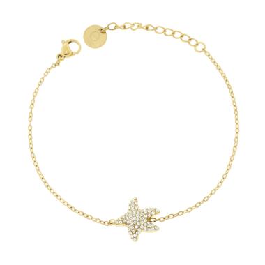 Bracciale Catena Forzatina Diamantata con Stella Marina e Crystal Bianchi in ACCIAIO colore Oro
