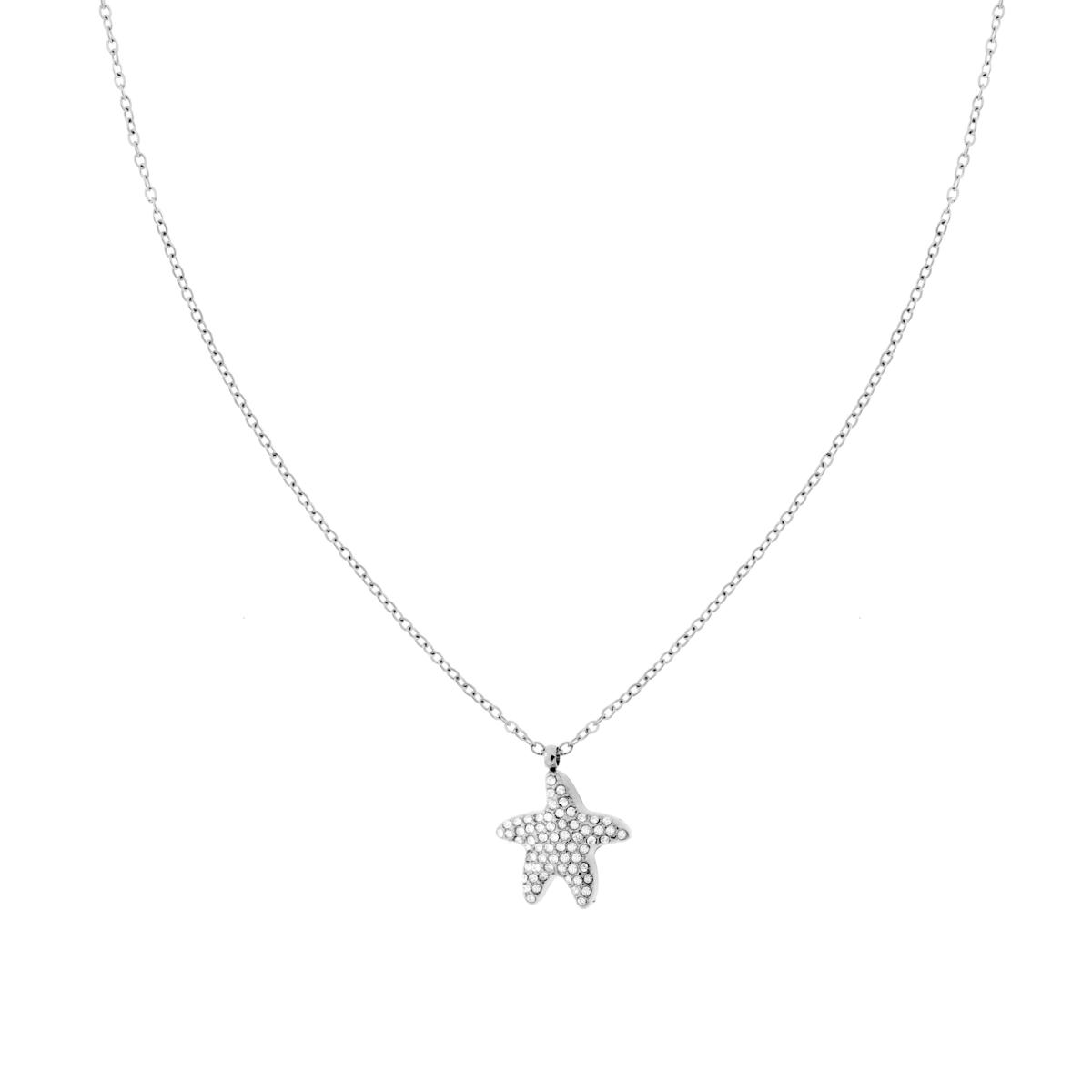 Collana Catena Forzatina Diamantata con Stella Marina e Crystal Bianchi in ACCIAIO