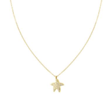 Collana Catena Forzatina Diamantata con Stella Marina e Crystal Bianchi in ACCIAIO colore Oro
