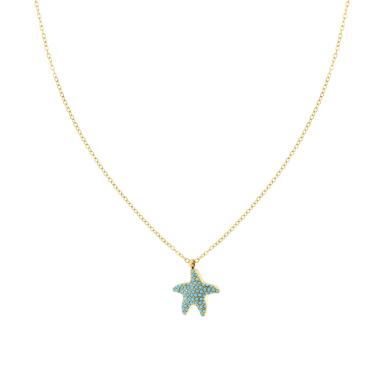 Collana Catena Forzatina Diamantata con Stella Marina e Crystal Turchese in ACCIAIO colore Oro