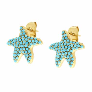 Orecchini Stella Marina e Crystal Turchese in ACCIAIO colore Oro