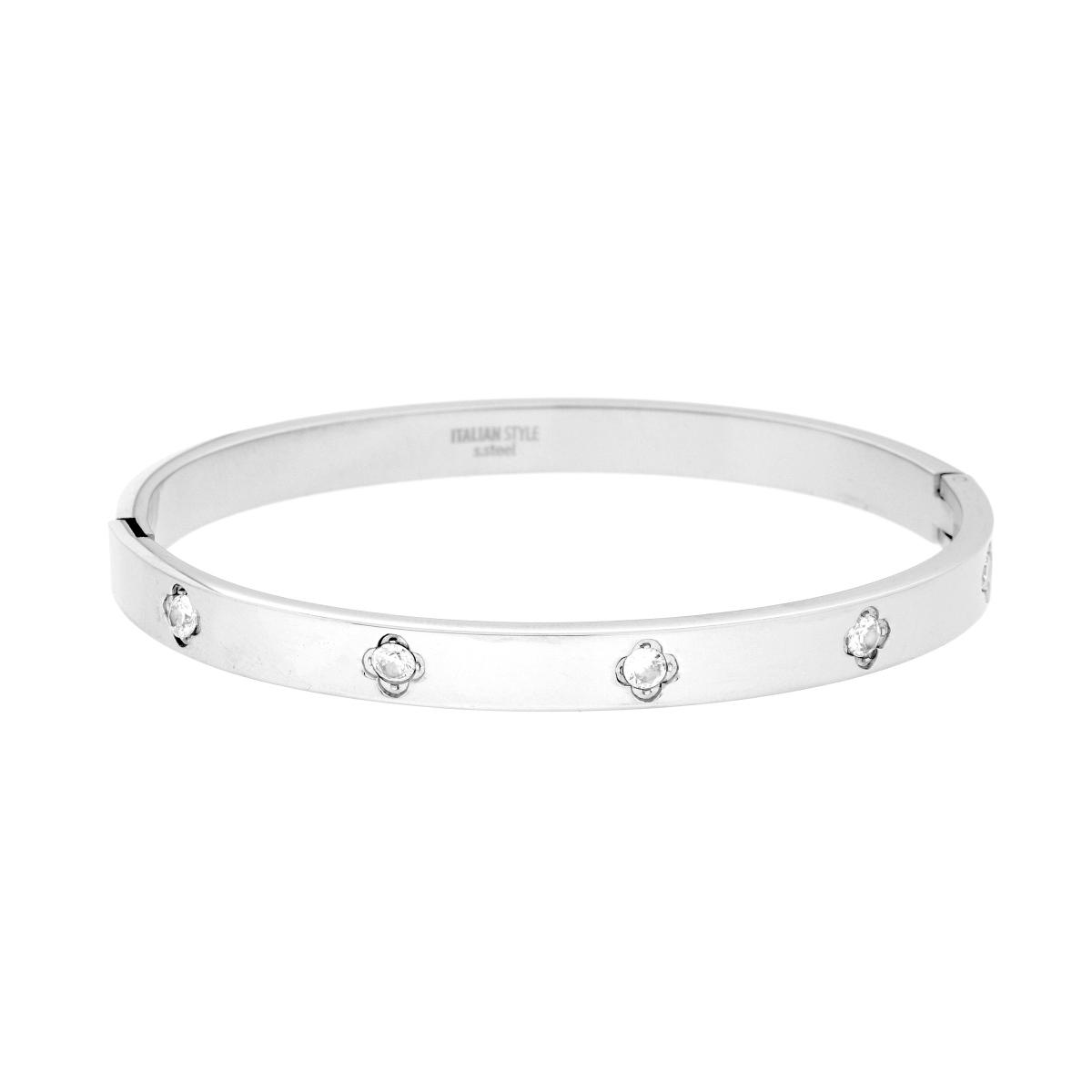 Bracciale Rigido modello Schiava con Fiori Crystal Bianchi mm 6 in ACCIAIO