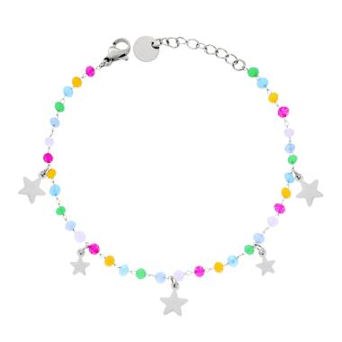 Bracciale Catena con Crystal Multicolor Pastello e Stelle plain pendenti in ACCIAIO