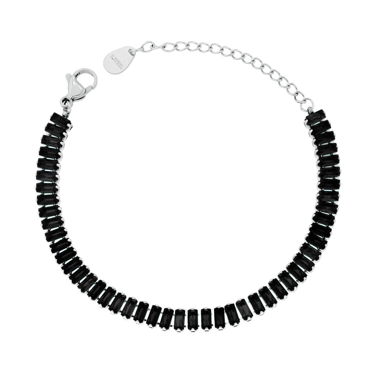 Bracciale Tennis con Crystal Neri Baguette in ACCIAIO