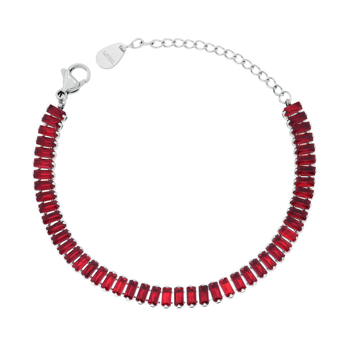 Bracciale Tennis con Crystal Rosso Rubino Baguette in ACCIAIO