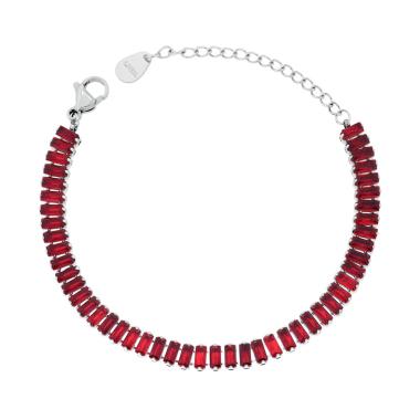 Bracciale Tennis con Crystal Rosso Rubino Baguette in ACCIAIO