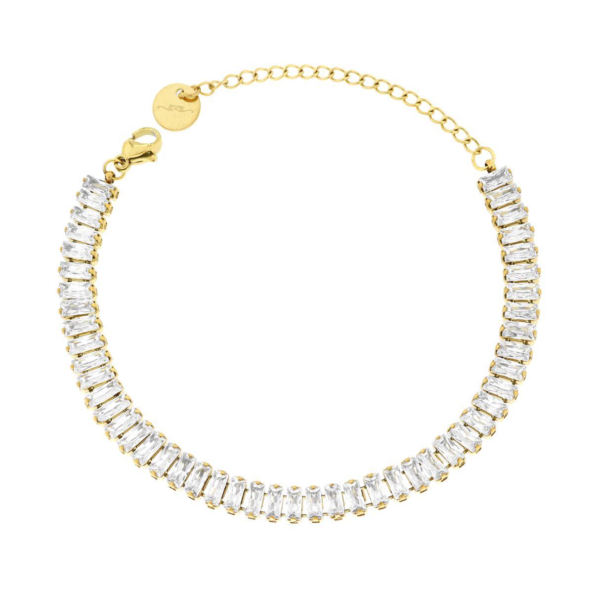 Bracciale Tennis con Crystal Bianchi Baguette in ACCIAIO colore Oro