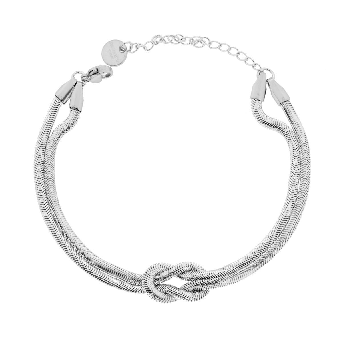 Bracciale due fili Catena Coda di Topo piatta con Nodo centrale in ACCIAIO