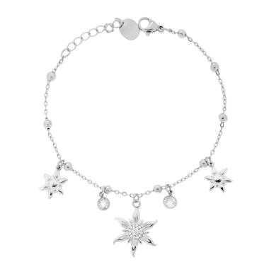 Bracciale Catena Forzatina Diamantata con Soli e Crystal Bianchi pendenti in ACCIAIO