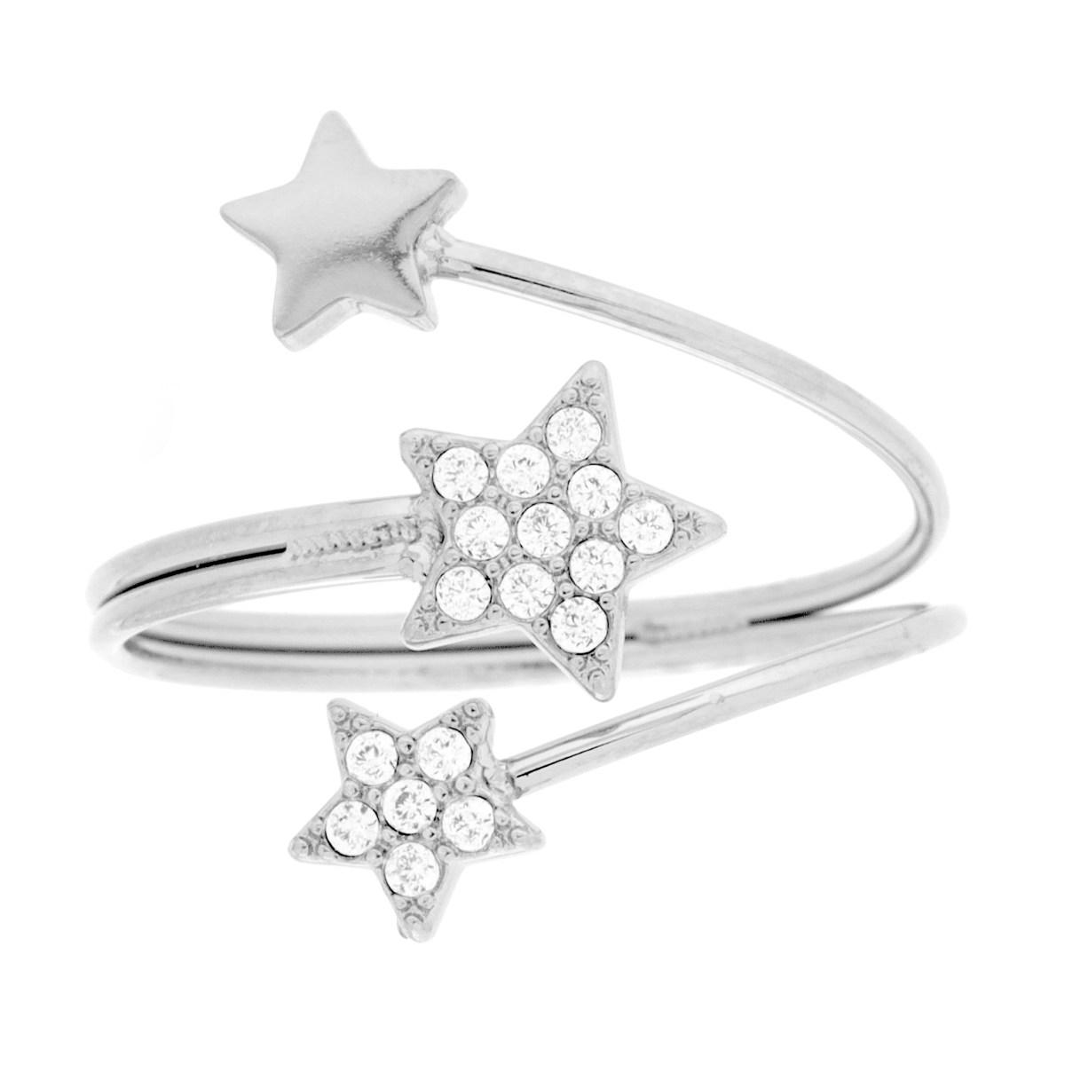 Anello Stelle Contrarie con Crystal Bianchi in ACCIAIO