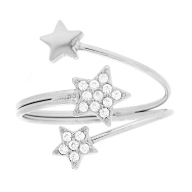 Anello Stelle Contrarie con Crystal Bianchi in ACCIAIO