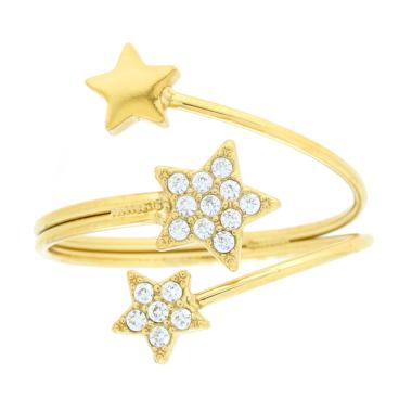 Anello Stelle Contrarie con Crystal Bianchi in ACCIAIO colore Oro