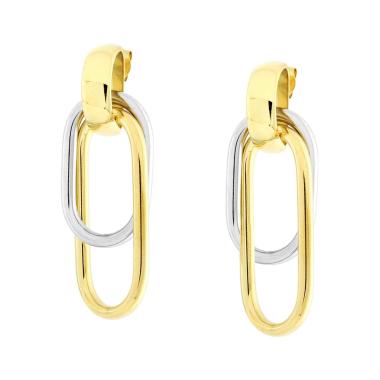 Orecchini con Graffette Ovali Pendenti bicolore in ACCIAIO color Oro