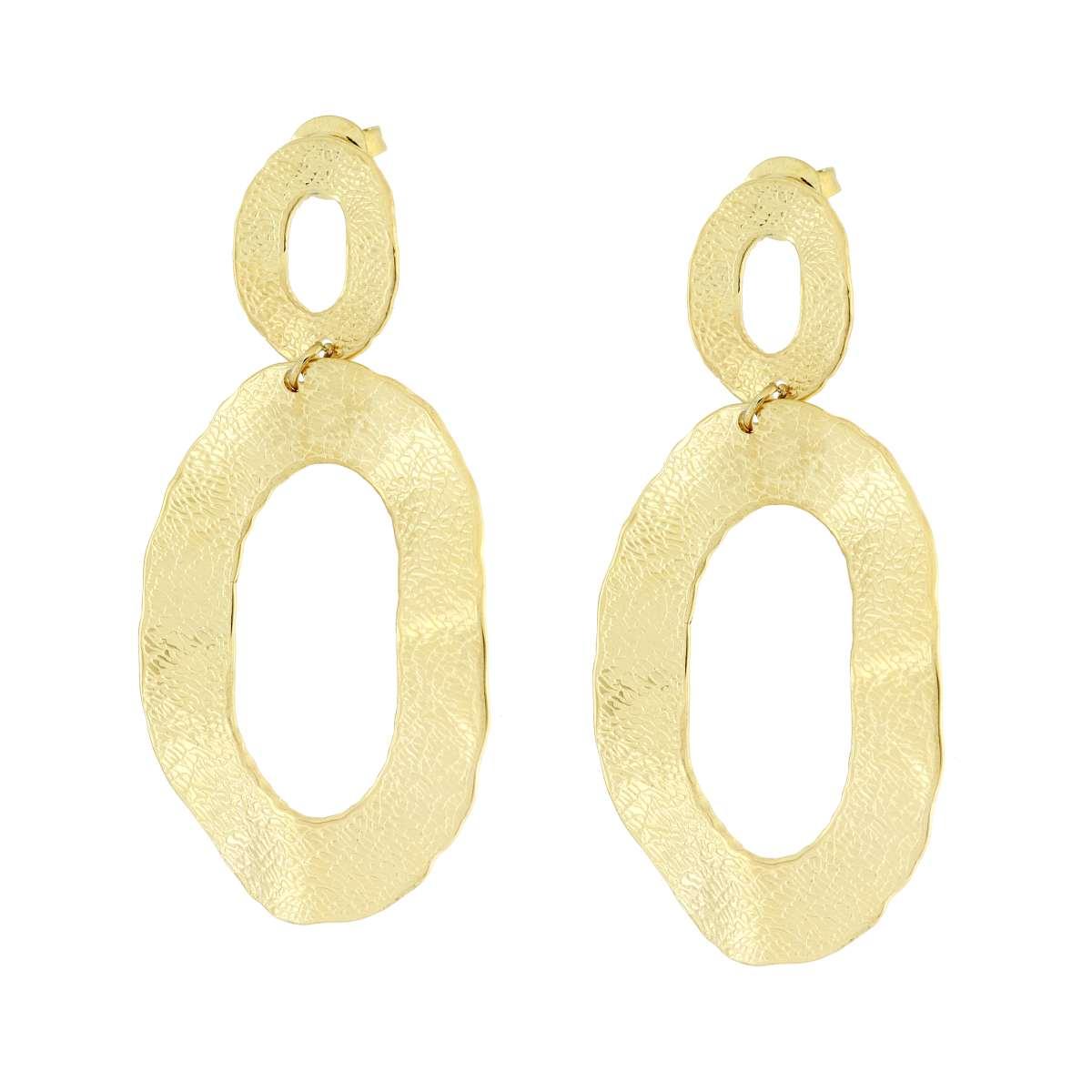 Orecchini con Piastre Ovali Irregolari Diamantate in ACCIAIO color Oro