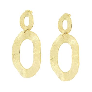 Orecchini con Piastre Ovali Irregolari Diamantate in ACCIAIO color Oro