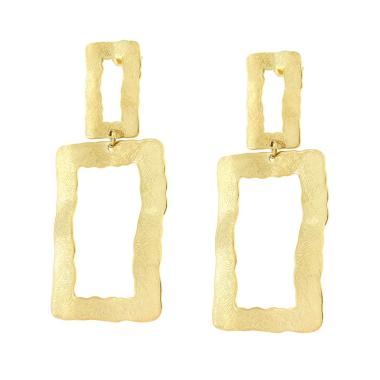 Orecchini con Piastre Rettangolari Irregolari Diamantate in ACCIAIO color Oro