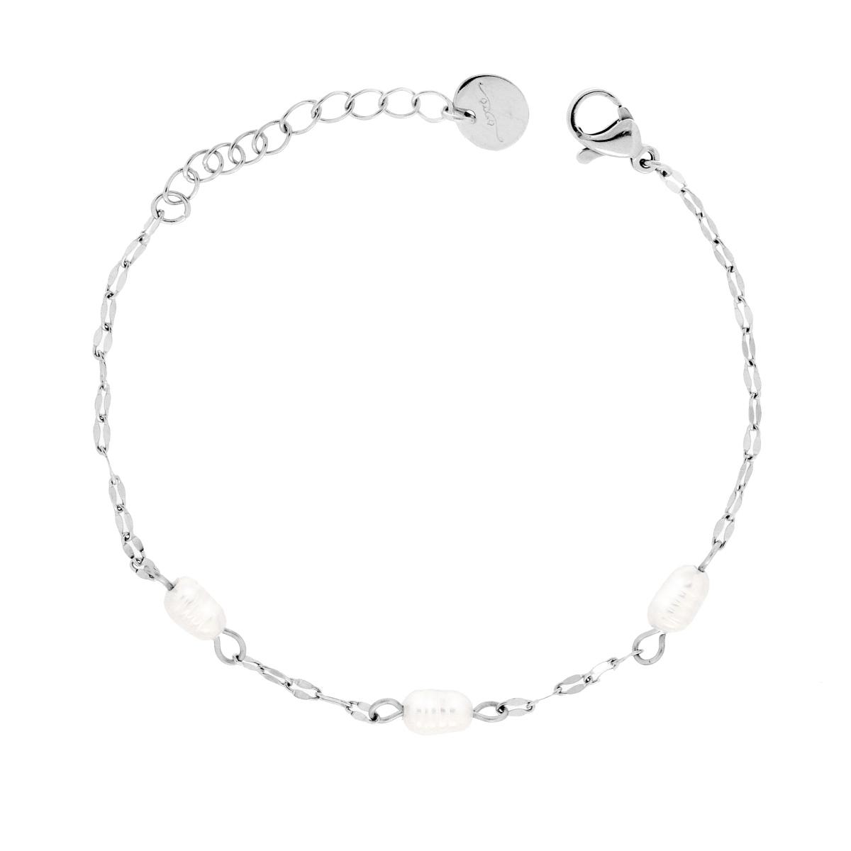 Bracciale Catena Forzatina Piatta con Perle Ovali in ACCIAIO