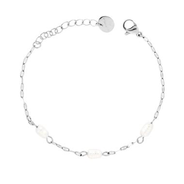 Bracciale Catena Forzatina Piatta con Perle Ovali in ACCIAIO