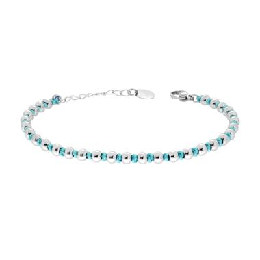 Bracciale Catena con Palline alternate a Nodi in Cotone Azzurro in ACCIAIO