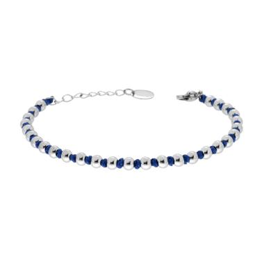 Bracciale Catena con Palline alternate a Nodi in Cotone Blu in ACCIAIO