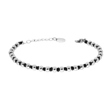 Bracciale Catena con Palline alternate a Nodi in Cotone Nero in ACCIAIO