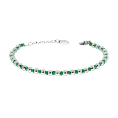 Bracciale Catena con Palline alternate a Nodi in Cotone Verde in ACCIAIO