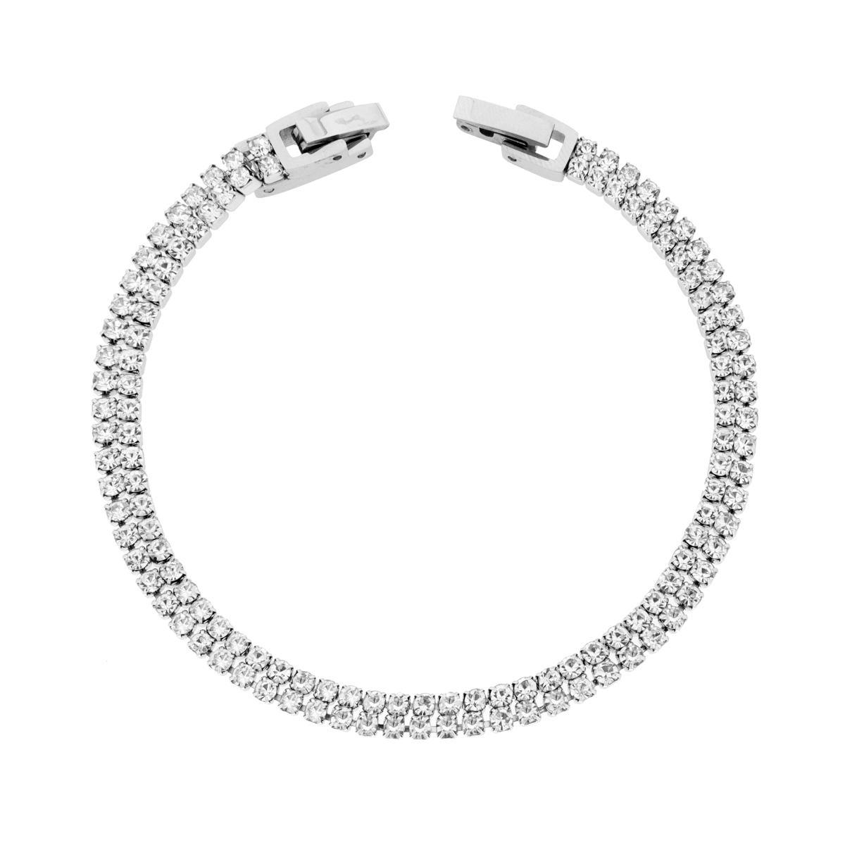 Bracciale Fascia due file Tennis con Crystal Bianchi in ACCIAIO