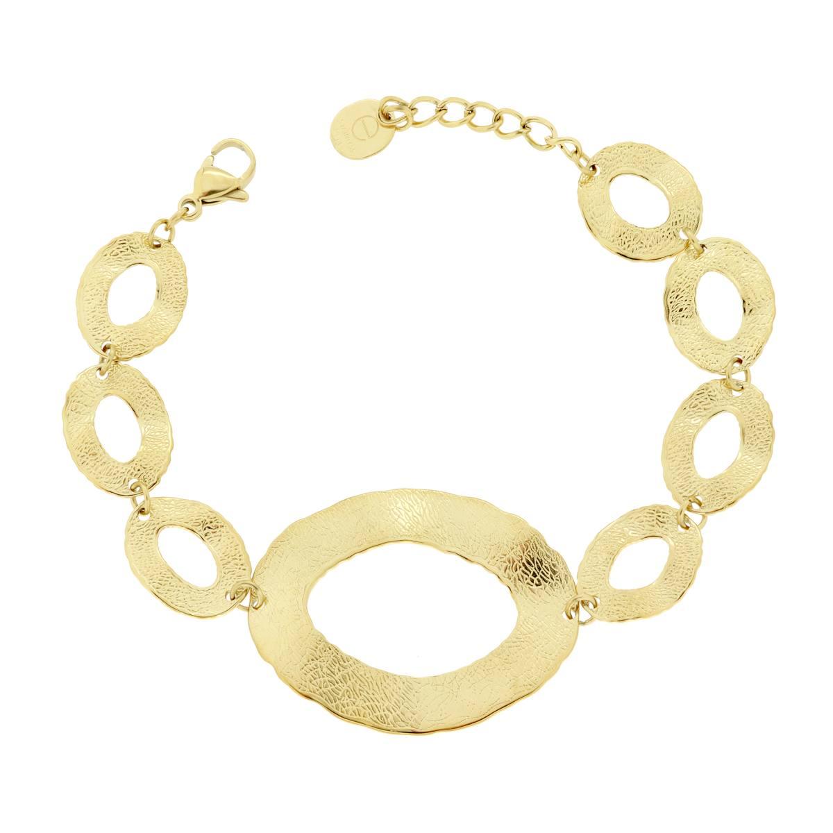 Bracciale Catena con Piastre Ovali Irregolari Diamantate in ACCIAIO color Oro