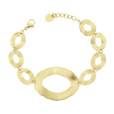 Bracciale Catena con Piastre Ovali Irregolari Diamantate in ACCIAIO color Oro