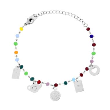 Bracciale Catena con Crystal Multicolor e Charms Tempo Libero plain pendenti in ACCIAIO