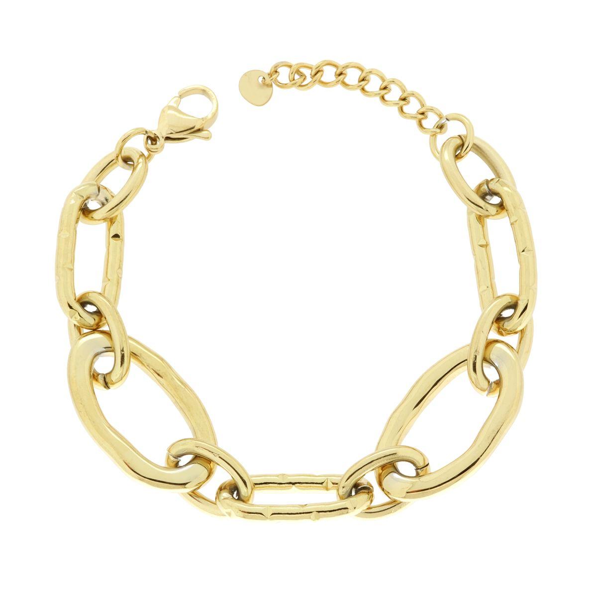 Bracciale Catena Forzatina con Ovali Martellati in ACCIAIO colore Oro